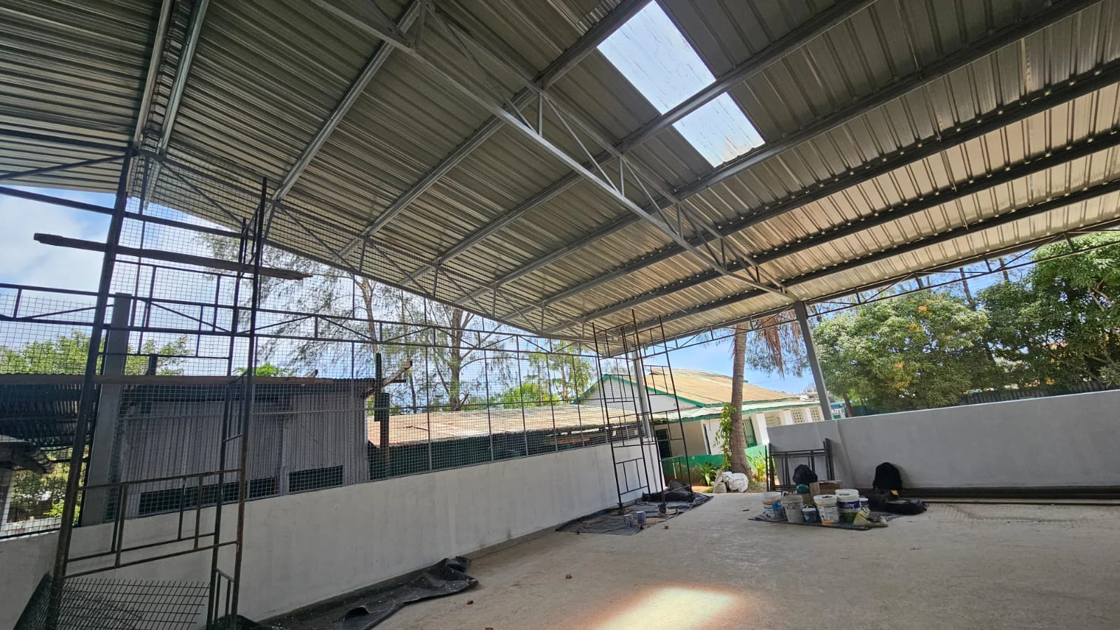Steel roof structure under construction